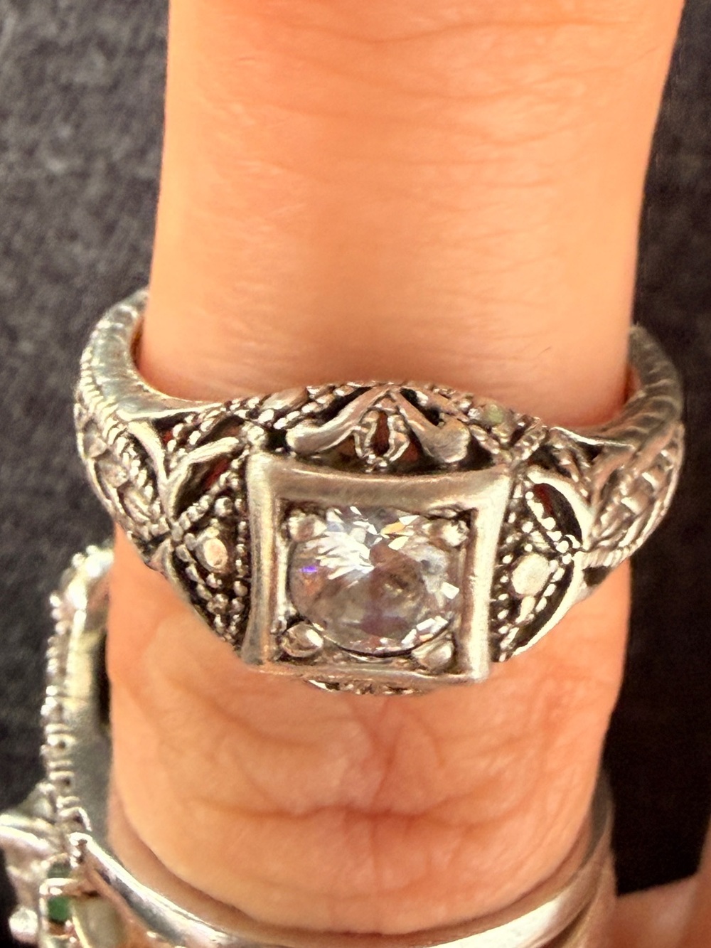 Vintage 925 Sterling Silver Filigree Wheat Pattern Ring - Size 7